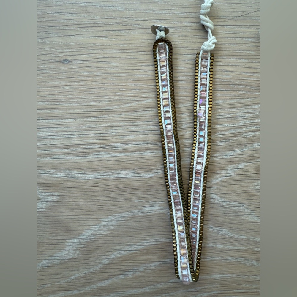 Beaded Bracelet in Light Pink, White, and Brown